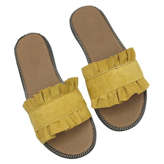 Virmaxy Womens Flat Sandals Flip-flops Women's Lace Flip-flops Casual Flat Over Women's Slippers Yellow 38