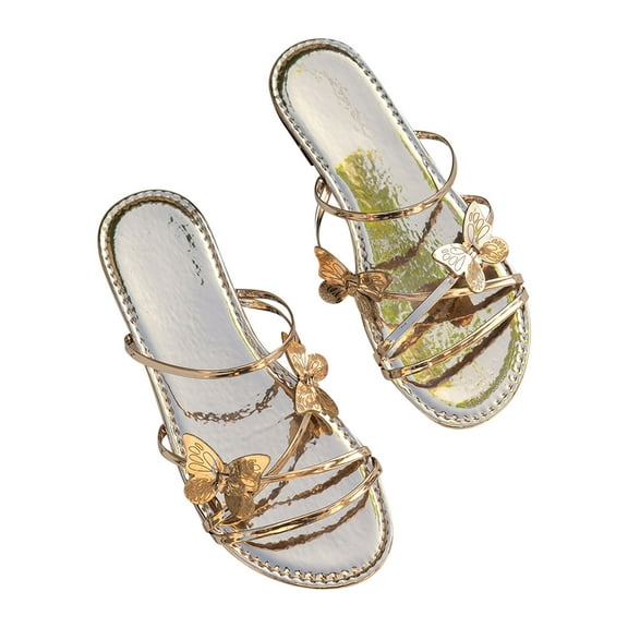 Virmaxy Womens Flat Sandals Large Butterflys Flat Bottom Slippers Women Wearing Beach Sandals Rose Gold 36