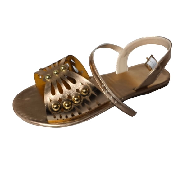 Virmaxy Womens Flat Sandals Large Size Hollowed Out Flat Bottom Buckle Sandals Ethnic Style Nails External Wear Lightweight Beach Sandals Gold 40