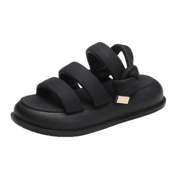 Virmaxy Womens Flat Sandals Summer Outdoor Fashion Sports Flat Shoes Casual Comfortable Middle Heel Muffin Bottom Slippers Black 38