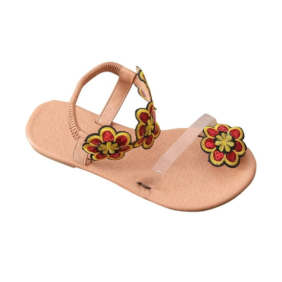 Virmaxy Womens Flat Sandals Summer Plus-size Ethnic Style Flower Clip-toe Beach Flat Sandals Red 38