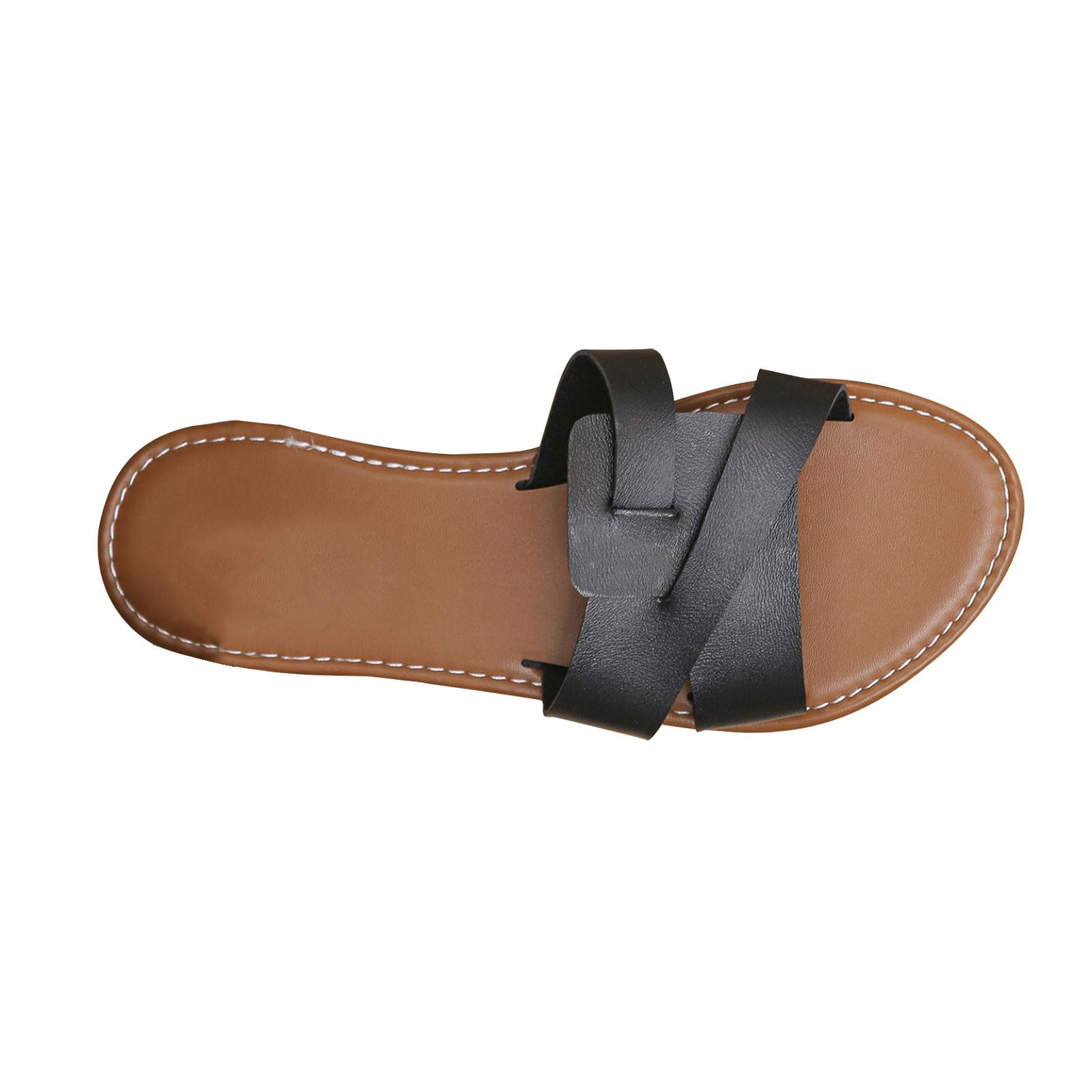Virmaxy Womens Flat Sandals Summer Plus-size Solid Flat Flat