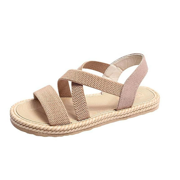 Virmaxy Womens Flat Sandals Women's Large Size Retro Flat-bottomed Sandals Sandals With Elastic Or Feet. Beige 36