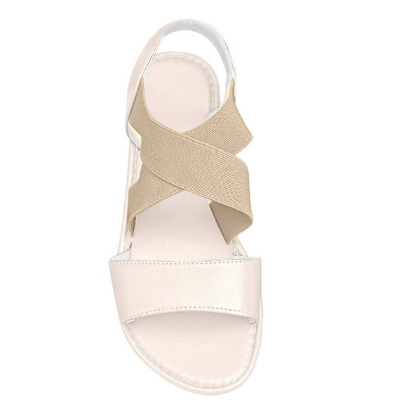 Virmaxy Womens Flat Sandals Women's Large Size Retro Flat-bottomed Sandals Sandals With Elastic Or Feet. Beige 36
