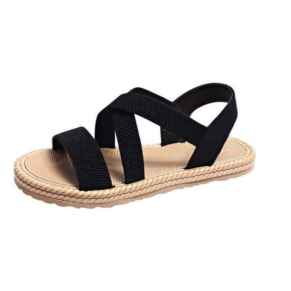 Virmaxy Womens Flat Sandals Women's Large Size Retro Flat-bottomed Sandals Sandals With Elastic Or Feet. Black 37