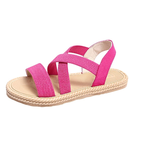 Virmaxy Womens Flat Sandals Women's Large Size Retro Flat-bottomed Sandals Sandals With Elastic Or Feet. Pink 36