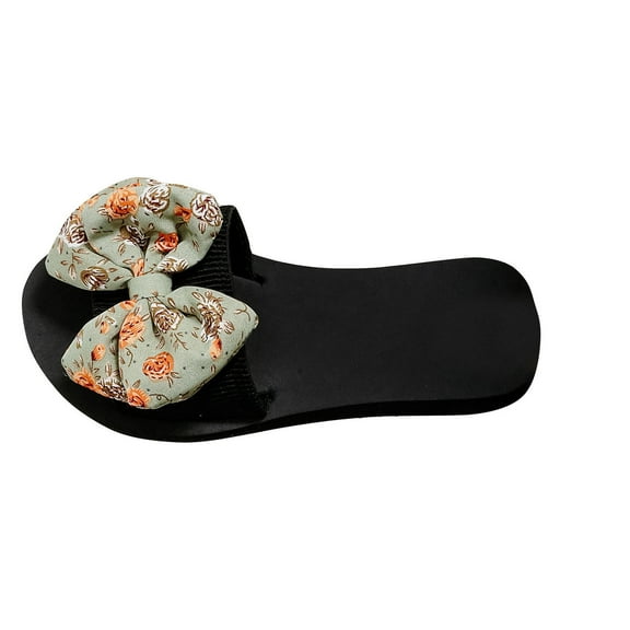 Virmaxy Womens Flat Sandals Women's New Summer One-line Floral Bow Over Flat Sandals Green 35