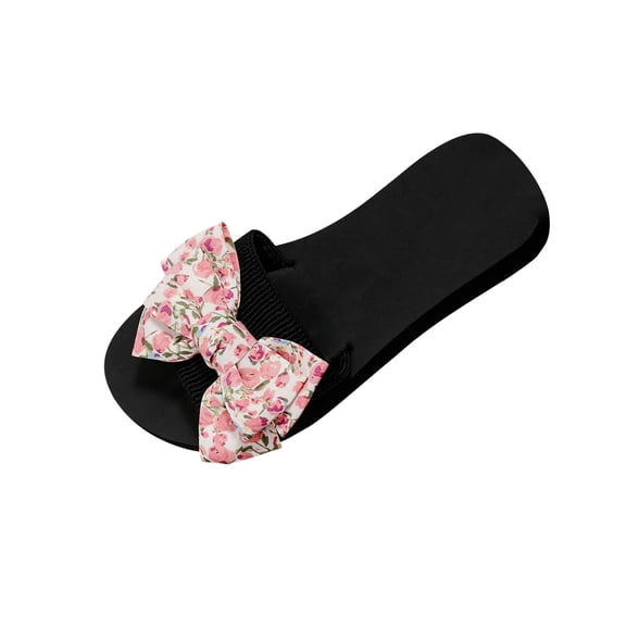 Virmaxy Womens Flat Sandals Women's New Summer One-line Floral Bow Over Flat Sandals Pink 35
