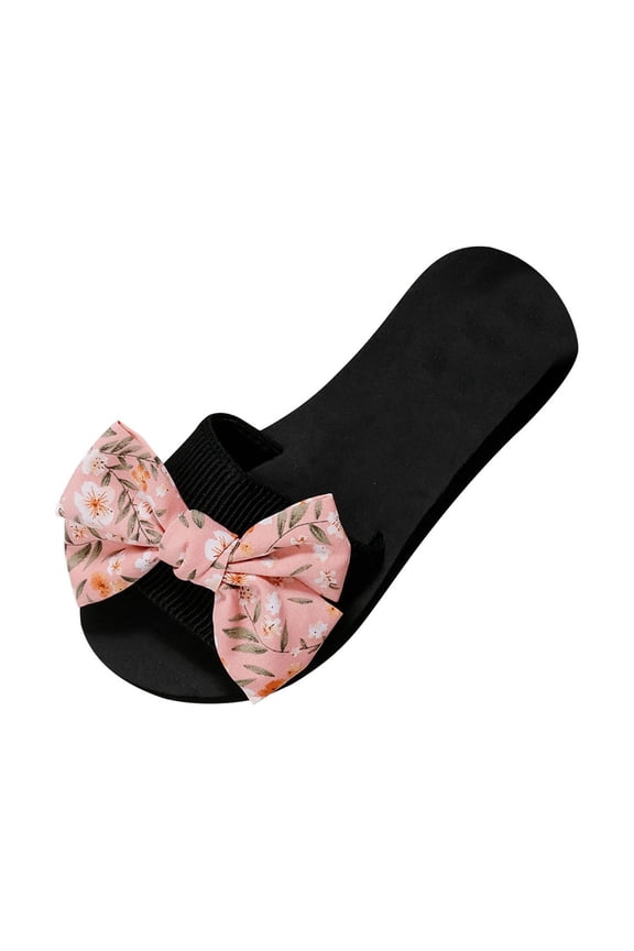 Womens Flat Sandals Women's New Summer One-line Floral Bow Over Flat Sandals Pink 35