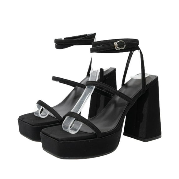 Virmaxy Womens High Heel Thick-Soled Strappy High-Heeled Sandals Women's Sandals Black 35