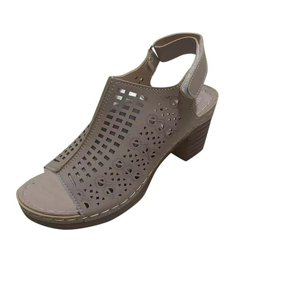 Virmaxy Womens High Heel Women's Summer Plus-size Casual High Heeled Cutout Clasp Fish Mouth Sandals Beige 36