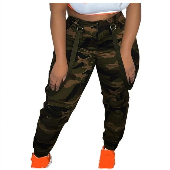 Virmaxy Womens High Waisted Cargo Pants Travel Straight Leg Pants with Pockets High Waist Straight Tube Multicolor Camouflage Cargo Pants Fishing Golf Travel Pants with Pockets Camouflage-B L