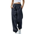 thumbnail image 1 of Virmaxy Womens High Waisted Cargo Sweatpants Fashion Casual Solid Elastic Waist Trousers Long Straight Pants High Waisted Cozy Lounge Pants Navy XS, 1 of 6