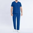 thumbnail image 1 of Virmaxy Womens Mens Solid Scrubs Set Workwear Separate Set Unisex Solid Scrubs Medical Uniform Joggers Set V-Neck Pocket Side Split Top Uniforms Athletic Stretch Set Blue-B M, 1 of 7