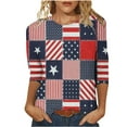thumbnail image 1 of Virmaxy Womens Novelty 4th of July Shirts Veteran Shirt Patriotic Shirts Fashion Three Quarter Sleeve Retro Round Neck Independence Printed Loose Tops Blouse Three Quarter Sleeve Dark Blue-C XL, 1 of 4