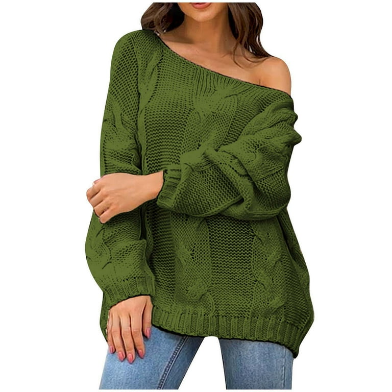 Off-The-Shoulder Solid Long-Sleeved Loose Sweater Off-The-Shoulder Solid Long-Sleeved Loose Sweater