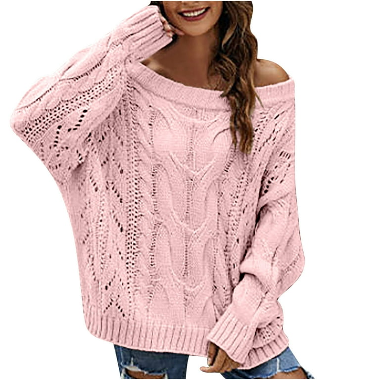 Off-The-Shoulder Solid Long-Sleeved Loose Sweater Off-The-Shoulder Solid Long-Sleeved Loose Sweater