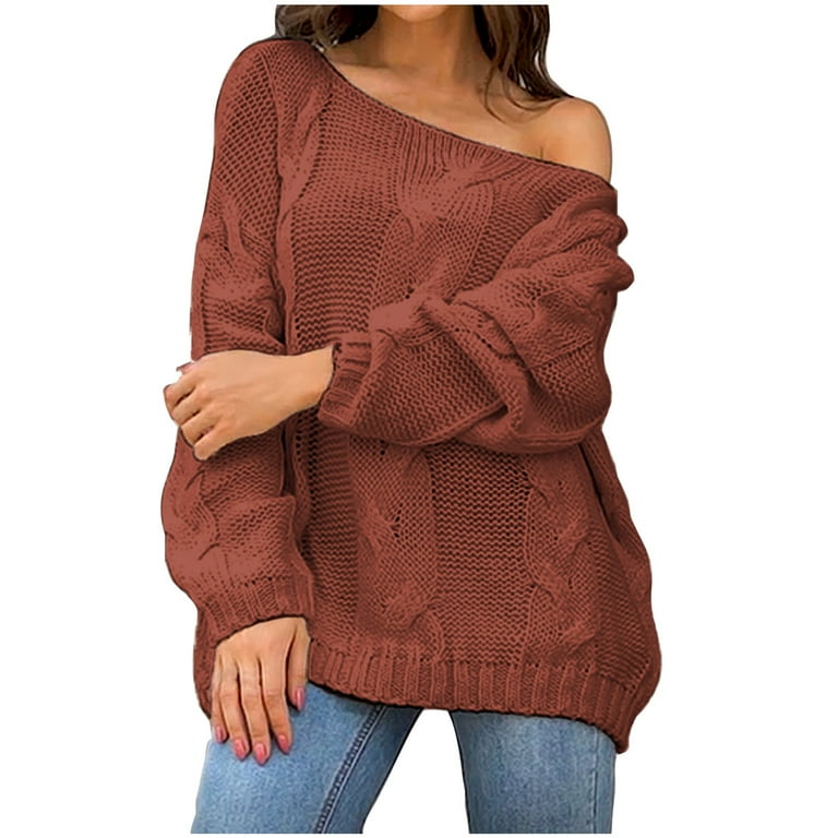 Off-The-Shoulder Solid Long-Sleeved Loose Sweater Off-The-Shoulder Solid Long-Sleeved Loose Sweater