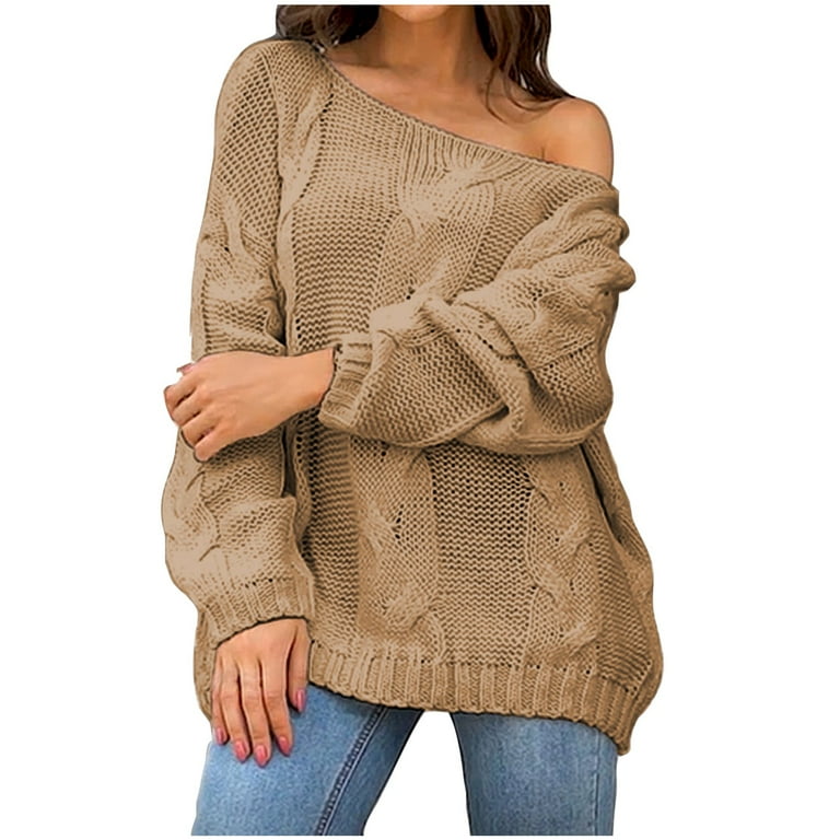 Off-The-Shoulder Solid Long-Sleeved Loose Sweater Off-The-Shoulder Solid Long-Sleeved Loose Sweater
