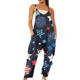 thumbnail image 1 of Virmaxy Womens Overalls Fashion Women Sleeveless Printed Cold Shoulder Vest Casual Pachwork Jumpsuit Wide Leg Overalls For Women Loose Fit Navy XS, 1 of 6