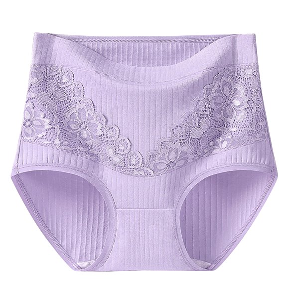Virmaxy Womens Oversized High Waist Period Underwear Panties Solid Lace Plus Size High Waist Leak Proof Cotton Crotch Shorts Underwear Panties Purple-A XXXXXXL