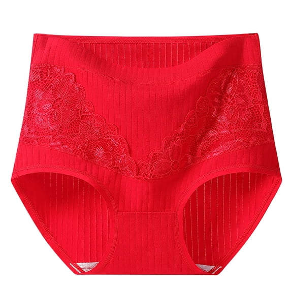 Virmaxy Womens Oversized High Waist Period Underwear Panties Solid Lace Plus Size High Waist Leak Proof Cotton Crotch Shorts Underwear Panties Red-A XXL