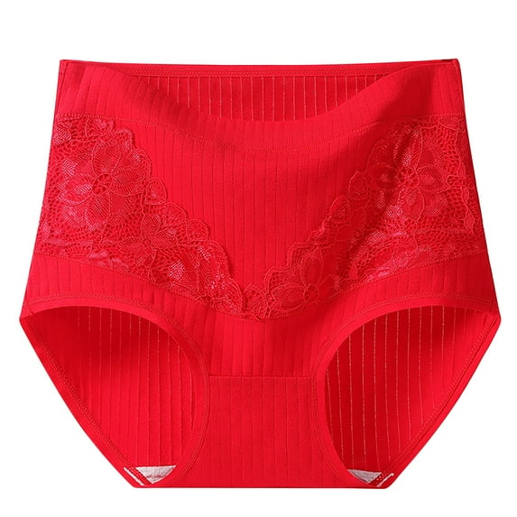 Virmaxy Womens Oversized High Waist Period Underwear Panties Solid Lace Plus Size High Waist Leak Proof Cotton Crotch Shorts Underwear Panties Red-A XXL