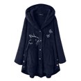 thumbnail image 1 of Virmaxy Womens Oversized Solid Sherpa Fleece Hoodies Cute Cat Butterfly Embroider Hooded Cardigan Button Long Sleeve Fuzzy Fleece Blouse Side Button Plush Jacket Navy 4XL, 1 of 8