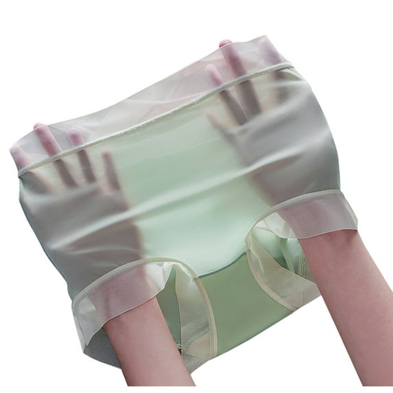 Virmaxy Womens Oversized Underwear Nude Ultra-Thin Icy Silk High-Waisted Panties Without Traces Of Paclitaxel Breathable Crotch High Elastic New Belly Large Size Bottom Pants Green XL