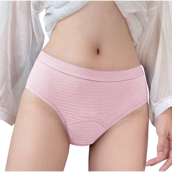 Virmaxy Womens Period Underwear Panties Solid Color Striped Mid High Waist Leak Proof Physiological Menstrual Underwear Pink S