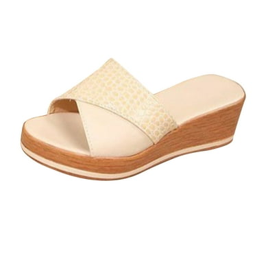 Virmaxy Womens Platform Sandals Summer Women's New Fish Mouth Muffin One Platform Sandals Wedge Sandals Beige 36