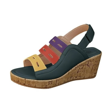 Virmaxy Womens Platform Sandals Women's New Summer Large Size Mixed Color Muffin Fish Mouth Platform Wedge Sandals Blue 36