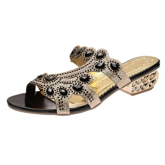 Virmaxy Womens Platform Sandals Women's Summer New Rhinestone Color Diamond One Line Thick Sole Fashion Wedge Sandals Black 39