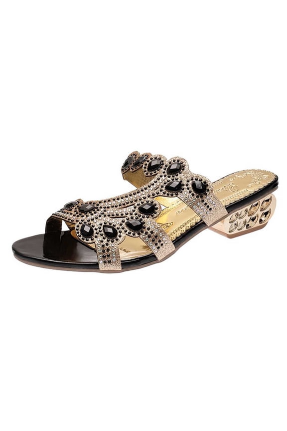 Womens Platform Sandals Women's Summer New Rhinestone Color Diamond One Line Thick Sole Fashion Wedge Sandals Black 39