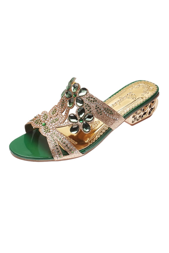 Womens Platform Sandals Women's Summer New Rhinestone Color Diamond One Line Thick Sole Fashion Wedge Sandals Green 37