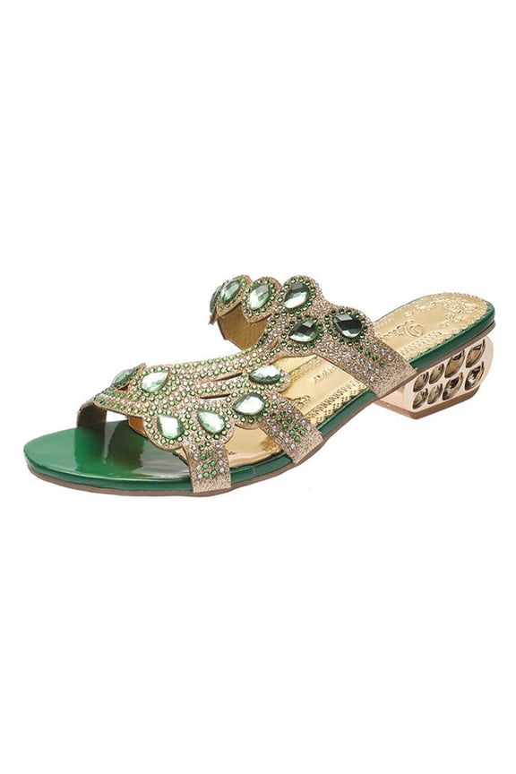 Womens Platform Sandals Women's Summer New Rhinestone Color Diamond One Line Thick Sole Fashion Wedge Sandals Green 39