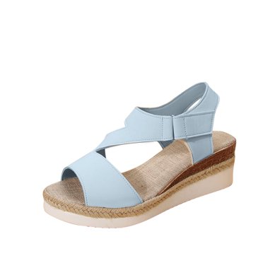 Virmaxy Womens Platform Sandals Women's Summer Size Wedge Fish Mouth Roman Sandals Blue 36