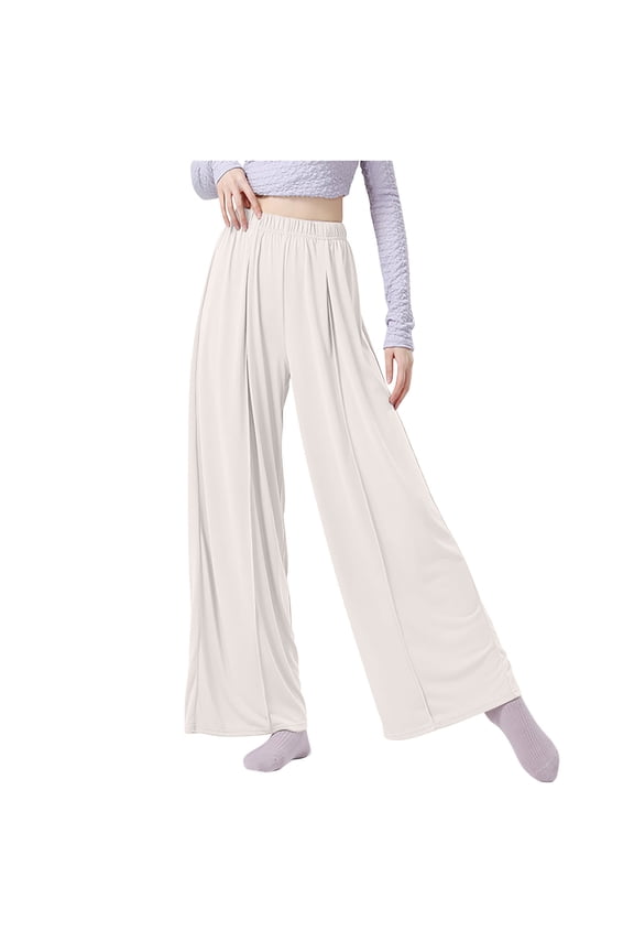 Womens Quick-drying Lightweight Palazzo Wide Leg Pants Wide Leg Pants for High Elastic Waist Flowy Pants Summer Casual Loose Comfy Beige L