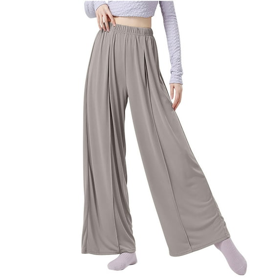 Virmaxy Womens Quick-drying Lightweight Palazzo Wide Leg Pants Wide Leg Pants for High Elastic Waist Flowy Pants Summer Casual Loose Comfy Coffee M