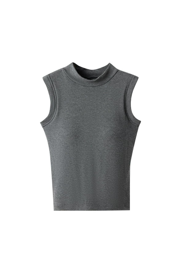 Womens Round Neck Vest with Chest Pad Warm Padded Half High Neck Bottom Top Going Out Spring Beach Vacation Oufits Modern Clothes Gray XL