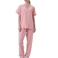 thumbnail image 1 of Virmaxy Womens Solid Scrubs Set Workwear Separate Set V Neck Pocket Tops with Jogger Pant Stretch Jogger Scrub Set Medical Uniform Pink XL, 1 of 2
