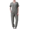 thumbnail image 1 of Virmaxy Womens Solid Scrubs Set Workwear Separate Set V Neck Short Sleeve Pocket Tops with Jogger Pant Stretch Jogger Scrub Set Gray XL, 1 of 2
