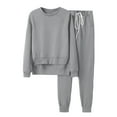 thumbnail image 1 of Virmaxy Womens Solid Sweatshirt 2PC Set Sweatsuits 2 Piece Outfits Crew Neck Sweatshirt Sweatpant Tracksuit Fall Irregular Hem Pullover Lounge Sets Dark Gray-A XL, 1 of 8