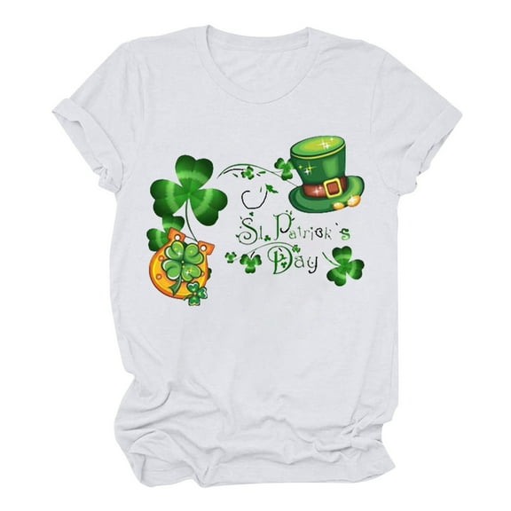 Virmaxy Womens St. Patrick'S Day Letter Shamrock Graphic Basic Tee Fashion Summer Half Sleeve Pullover Solid Color Casual Blouse Tops White Xl