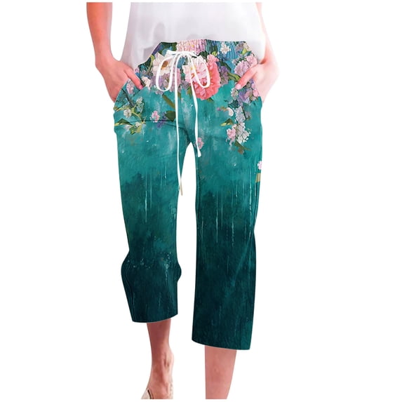 Virmaxy Womens Straight-Leg Capris Pants Fall Hemp Print Loose Fashion Drawstring Trousers Seven-Quarter Trousers Long Trousers Multicolor-N M