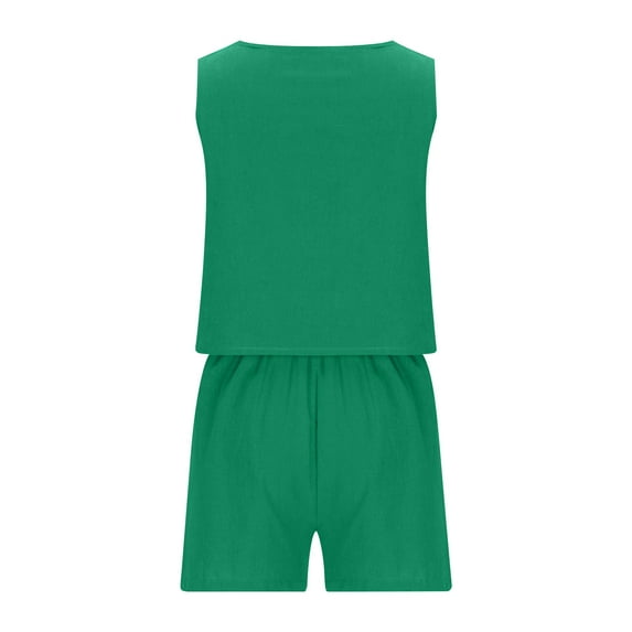 Virmaxy Womens Stylish Outfit 2 Piece Set 2024 Two Piece Casual Linen Shorts Top Fashionable Clothing Summer Vacation Set Green S