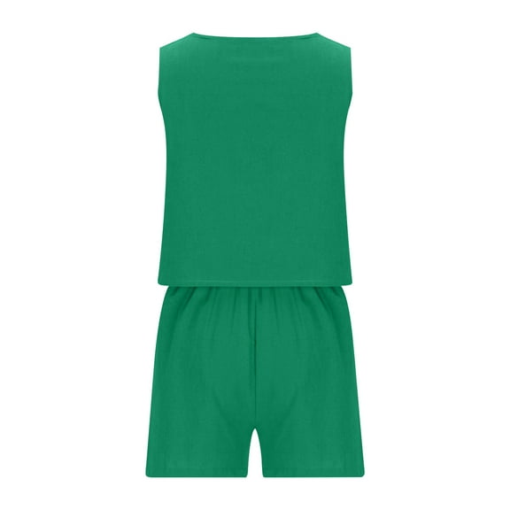 Virmaxy Womens Stylish Outfit 2 Piece Set 2024 Two Piece Casual Linen Shorts Top Fashionable Clothing Summer Vacation Set Green Xs