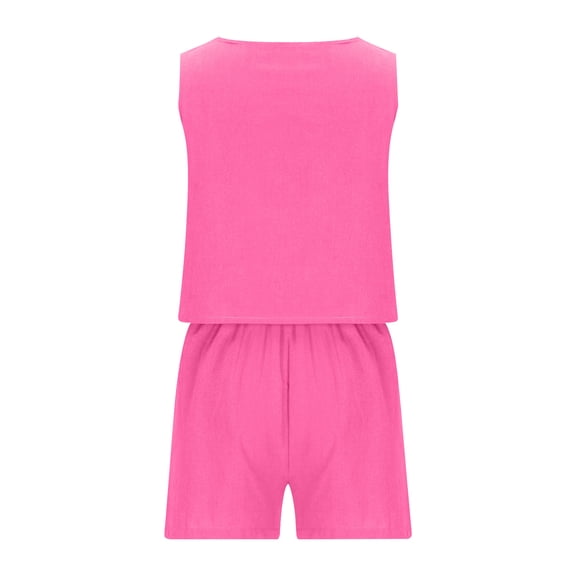 Virmaxy Womens Stylish Outfit 2 Piece Set 2024 Two Piece Casual Linen Shorts Top Fashionable Clothing Summer Vacation Set Hot Pink Xs