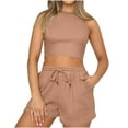 thumbnail image 1 of Virmaxy Womens Stylish Outfit 2 Piece Set Fashion Shorts Two Piece Solid Color Sleeveless Casual Set Fashion Shorts Two-Piece Solid Color Sleeveless Casual Suit Khaki M, 1 of 7