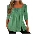thumbnail image 1 of Virmaxy Womens Stylish Outfit 2 Piece Set Long Sleeve Square Neck Lace Splicing Button Split Hem T-Shirt Top Green L, 1 of 6